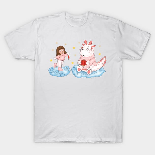 Girl brings lantern for cute dragon T-Shirt by Athikan